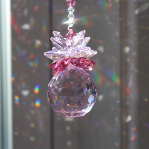 Pink - Power of Color Sun Catcher made with Swarovski Crystal 30mm Ball, Rainbow Maker, Window Prism