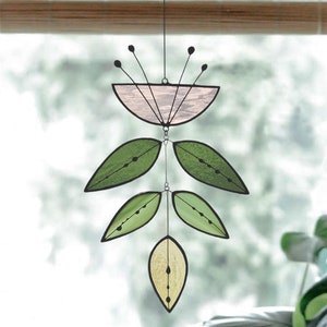 Pink Stained Glass Flower, Handmade Suncatcher, Art Glass Mobile