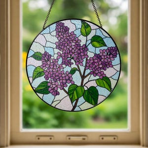 Lilac Flower Glass Suncatcher: Purple Floral Window Hanging