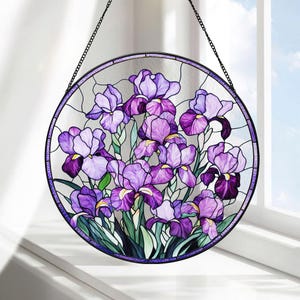 Handmade Purple Iris Faux Stained Glass Suncatcher: February Birth Flower