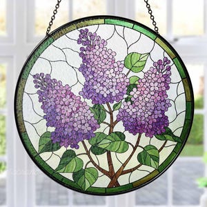 Purple Lilac Flowers Stained Glass Suncatcher, Lilac Floral Window Hanging Decor, Purple Lilac Lover Gifts, Spring Flowers Home Decor