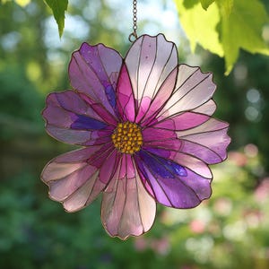 Acrylic Cosmos Flower Suncatcher, Pink Purple Floral Window Hanging, Translucent Sunlight Catcher, Handmade Botanical Gift Decor