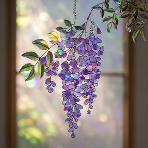 Wisteria Holographic Suncatcher, Purple Acrylic Window Hanging, Floral Spring Home Decor Gift
